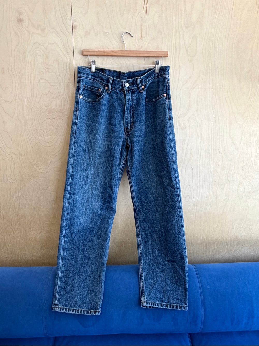 Vintage Levi's Men's Straight Jeans in Dark Blue Denim
